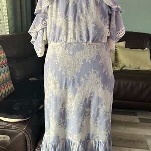 Elegant Lace Off-Shoulder Dress in Light Blue